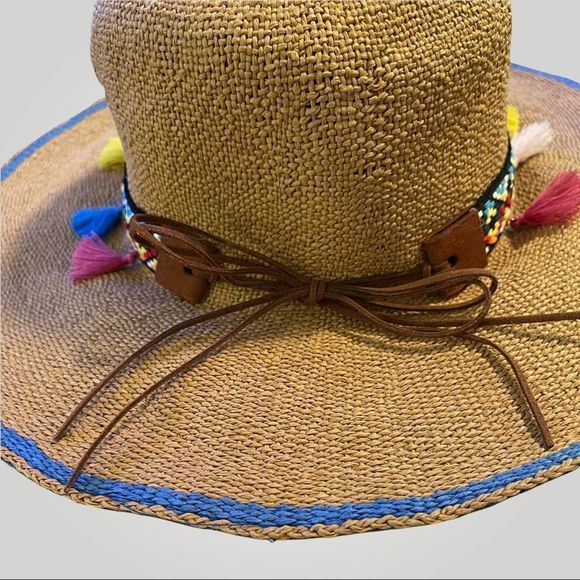 Floppy Hat Embroidered Band / Leather Tie / Tassels / UPF50 - Picture 3 of 7